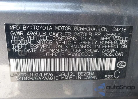 2016 Lexus Gs 350 F Sport from USA, damaged, VIN JTHBZ1BL9GA005003